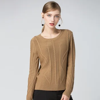 

2018 Spring Autumn New Arrival Stripe Jacquard Weave Knitwear Fashion Women Round Neck All Matched Pullover Sweater Slim Jersey