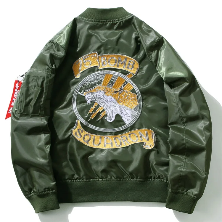 GONTHWIDEmbroideryDragonBomberJackets2020MensMA1PilotBomberJacketMaleEmbroideredBadgeThinCoatsArmyGreen4XL