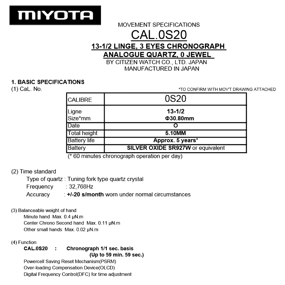 0S20 Miyota кварцевый механизм батареи OS20 батарея в комплекте Замена Ремонт