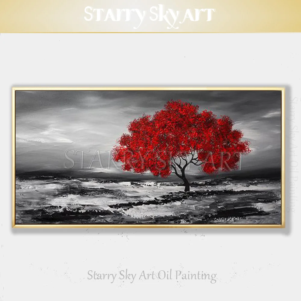 

Large Canvas Painting Hand-painted High Quality Abstract Modern Red Tree Oil Painting on Canvas Landscape Canvas Tree Painting