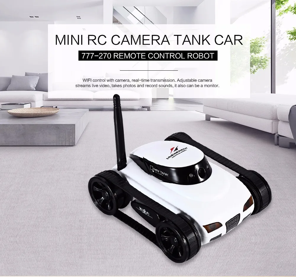 

HappyCow 777-270 WiFi Mini RC Camera Tank Car ISpy with Video 0.3MP Camera Remote Control Robot Car By Iphone Android App