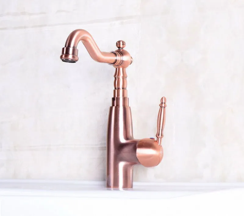 Antique Red Copper Brass Single Lever Handle Bathroom Kitchen Basin Sink Faucet Mixer Tap Swivel Spout Deck Mounted mnf131