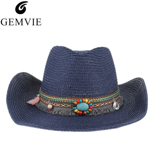 Ethnic Handmade Knitted Straw Hat Women Men Summer Hats Western Cowboy Hat Jazz Church Cap