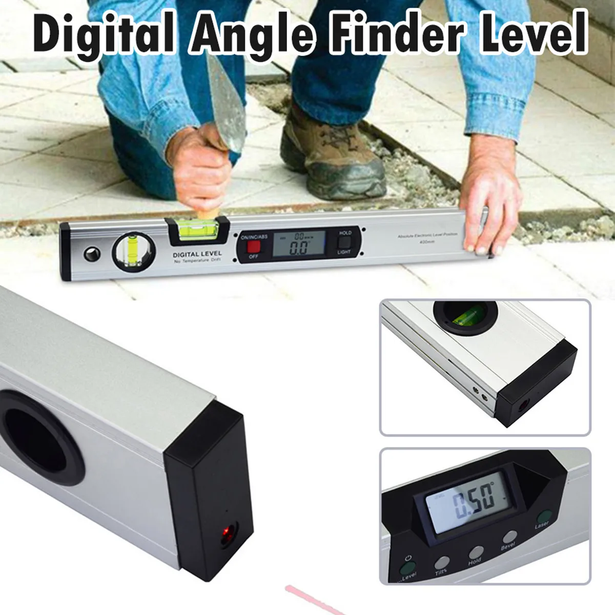  400mm High-Precision Digital Spirit-Angle Finder Level 360° Range Inclinometer LCD Display with Bac