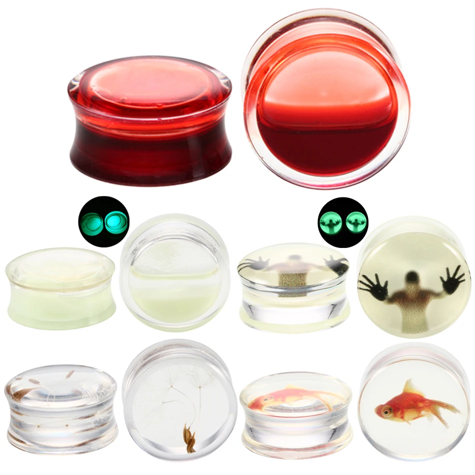 

2pcs Plugs and Tunnels Red Liquid and Glow In Dark Acrylic Tunnel Flesh Expander Ear Plug Piercing Body Piercing Jewelry