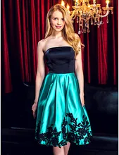 2016 heißer Verkauf Cocktail Party/Unternehmen Party Kleider A-line Multi-farbe Trägerlosen knielangen Satin Appliques 2017 neue