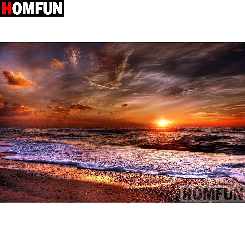 HOMFUN Full Square/Round Drill 5D DIY Diamond Painting &quotSeaside sunset&quot Embroidery Cross Stitch Home Decor Gift A08164 | Дом и сад