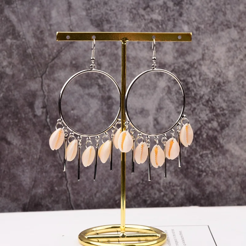 

TopHanqi Bohemian Ethnic Big Circle Round Dangle Earrings For Women Shell Pendant Classic Drop Earring Female Jewelry Brincos