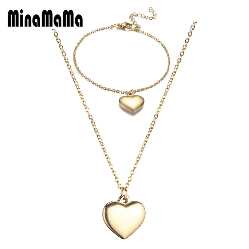 

Charms Stainless Steel Jewelry Sets For Women Heart Shape Necklace Bracelets For Women Lover's Engagement Jewelry Sets