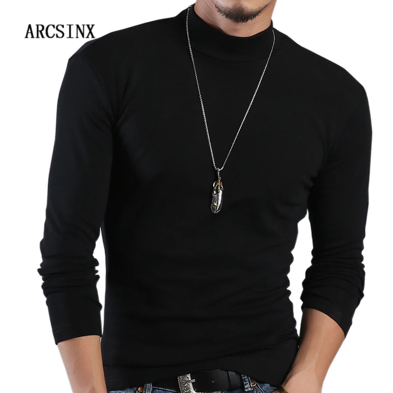 Ceny ARCSINX półgolf koszulka męska Casual koszulka z długim rękawem mężczyźni Plus rozmiar 6XL 5XL 4XL 3XL moda Fitness obcisła koszulka męska