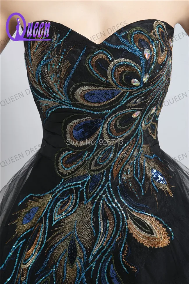 cheap short black puffy peacock feather patterns embroidered feather patterns