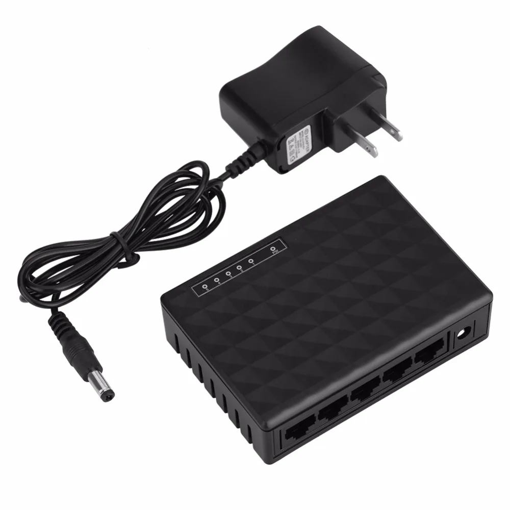 

10/100Mbps 5 Ports Fast Ethernet LAN RJ45 Vlan Network Switch + Charger US/EU Plug