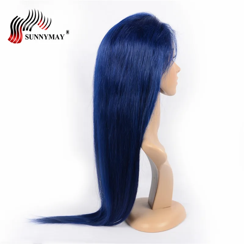 Sunnymay темно-синие полные парики человеческих волос шнурка прямые предварительно сорванные отбеленные узлы полный парик шнурка с волосами младенца 130% плотность