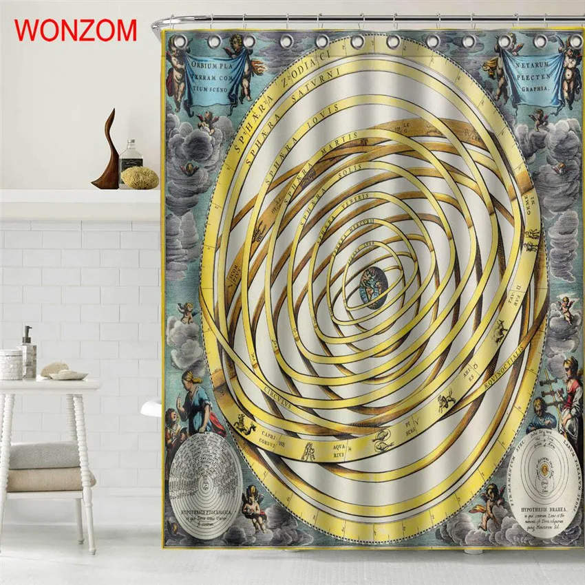 

WONZOM New Polyester Fabric Earth Shower Curtains with 12 Hooks For Bathroom Decor Modern 3D Book Bath Waterproof Curtain