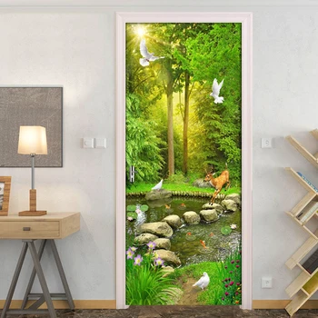 

Wind Path Through Secluded Woods 3D Door Sticker Home Decor Self Adhesive Removable Sticker Sliding Door Wallpaper Room Decor