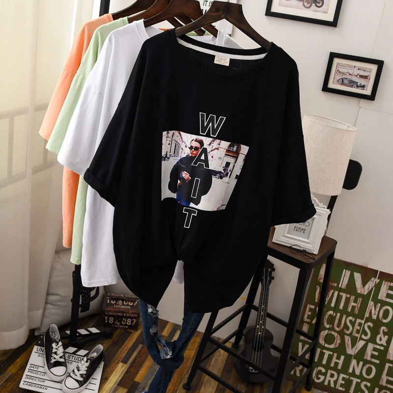 

2019 Short Sleeve 100% Cotton Tee Shirts Woman O Neck Fashion Fun Loose Home Tees Tops Femme Oversize T Shirts