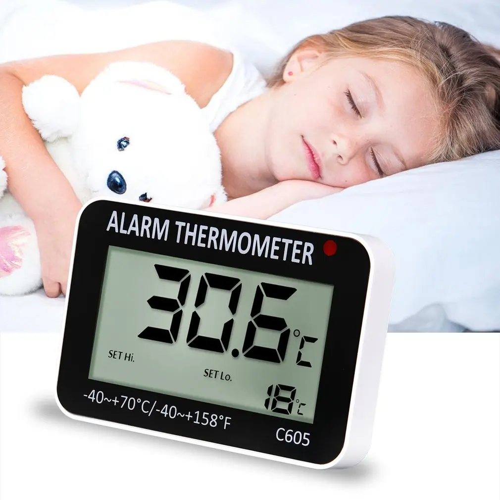 

Digital Display Thermometer Electronic Hygrometer With LED Light Highest Lowest Temperature Alarm Function For Indoor Outdoor