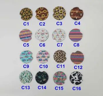

Wholesale Blanks Neoprene Leopard Car Coaster Cowhide Cup Mat Sunflower Tumbler accessories SN886