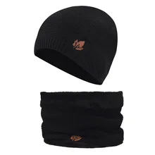 Winfox/черная, темно-синяя, красная, Мужская зимняя вязаная шапка, шарф, комплект для мужчин, плотное Теплое кольцо колпачка шарфы-снуды, шапка