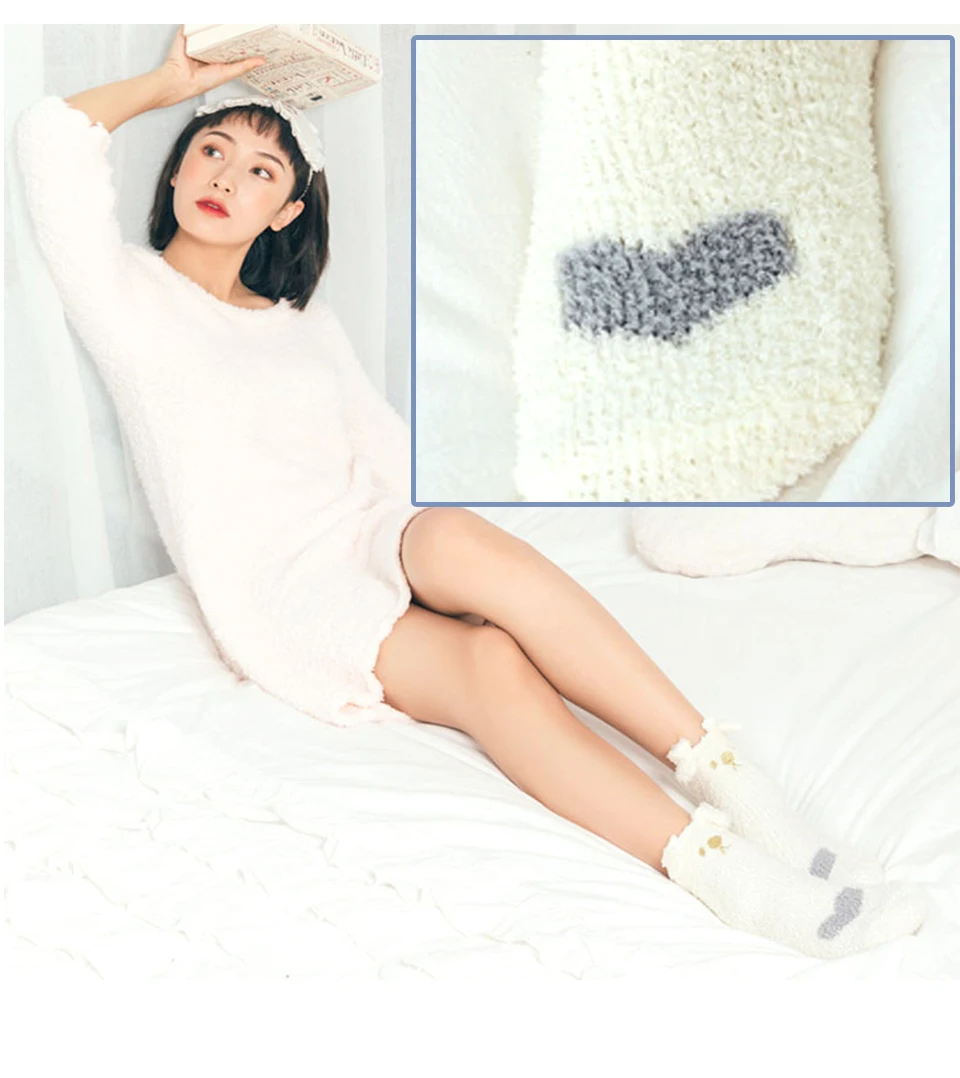 Ladies Winter Japanese Embroidery Animal Corals Velvet Stereo Ear Thick Warm BedS Bed Home Fluffy Socks Coral Velvet Foot Cover (12)