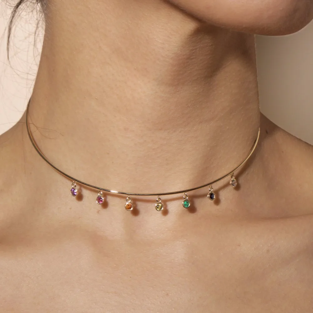 

Gold color Torques collar necklace for women rainbow colorful cz drop charm european gorgeous women fashion choker jewelry