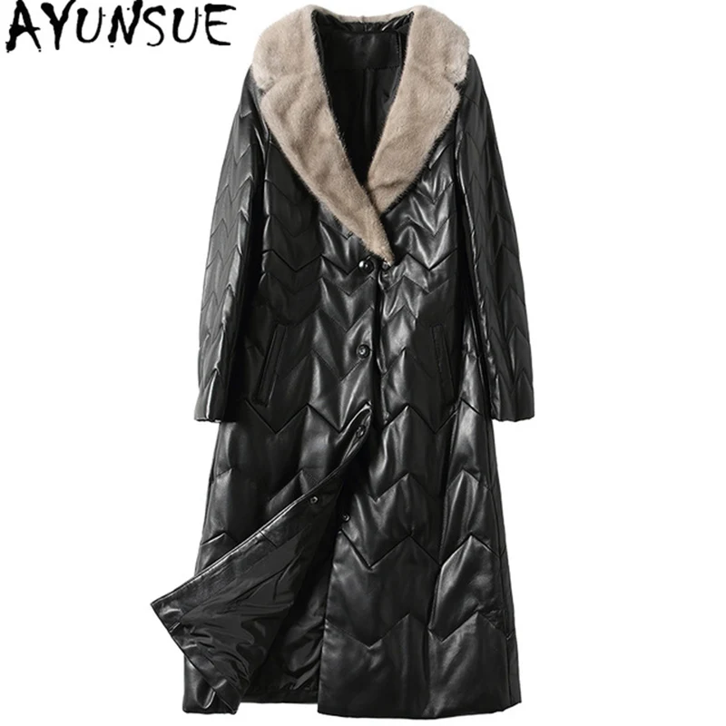 AYUNSUE из натуральной кожи куртка Для женщин зимние пуховики теплый натуральный норки меховой воротник дубленка для Для женщин LX2376