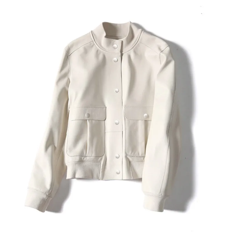 

Women's Fur Coat Spring Autumn Real Genuine Leather Jacket Women Clothes 2019 100% Sheepskin Coat White Korean Elegant ZT2234
