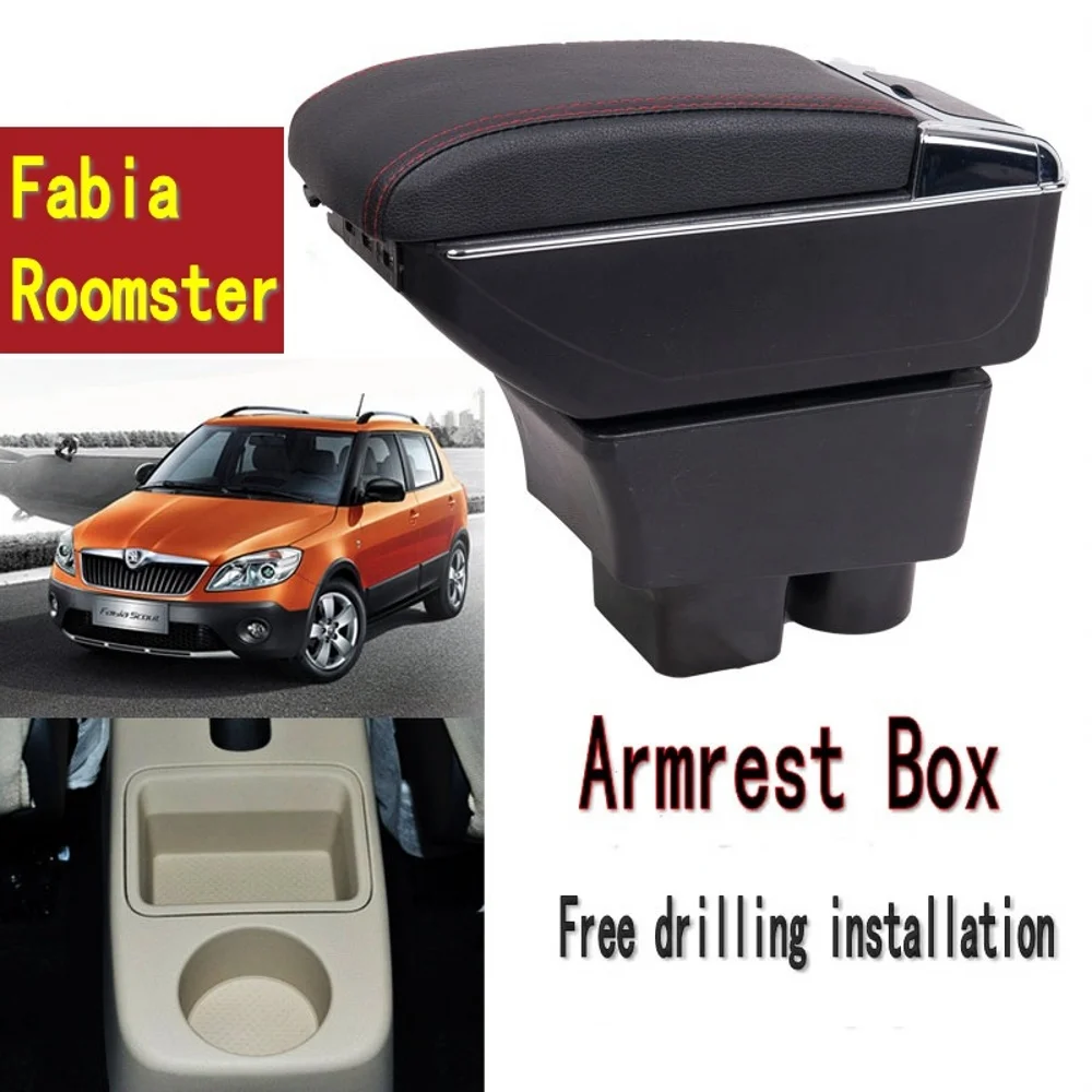 

For Skoda Fabia 2008-2014 Armrest Box Car Center Storage Box With Cup Holder Arm Rest Rotatable Car-styling Interior Accessories