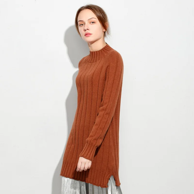 2018 New arrival solid color pullover knitting sweater turtleneck long oversize loose weater woman for Autumn And Winter 17118