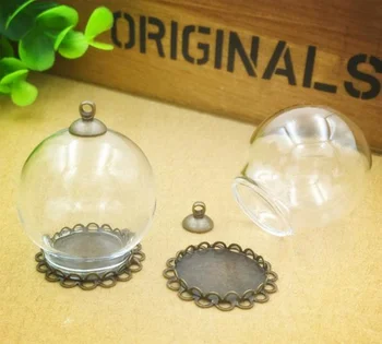 

100sets 30x20mm clear glass globe 20mm base 8mm cap set (no filler) glass bottle vial pendant Jewelry accessory
