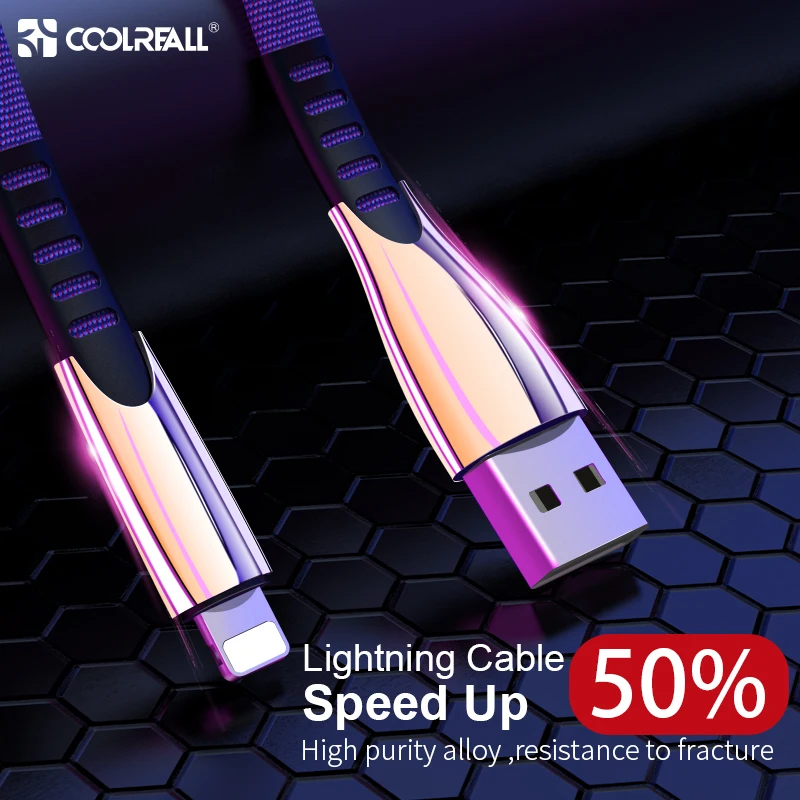Coolreall 2.4A كابل يو اس بي ل فون Xs ماكس Xr X 8 7 6 6 s زائد 5 5 s باد سريع شحن كابلات الهاتف المحمول شاحن الحبل البيانات