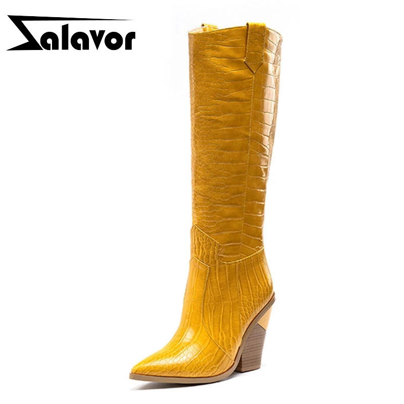 

ZALAVOR Knee High Boots For Women Brand New Plus Size 33-46 Winter Keep Warm Plush Shoes Western Cowgirl Thick High Heel Boots