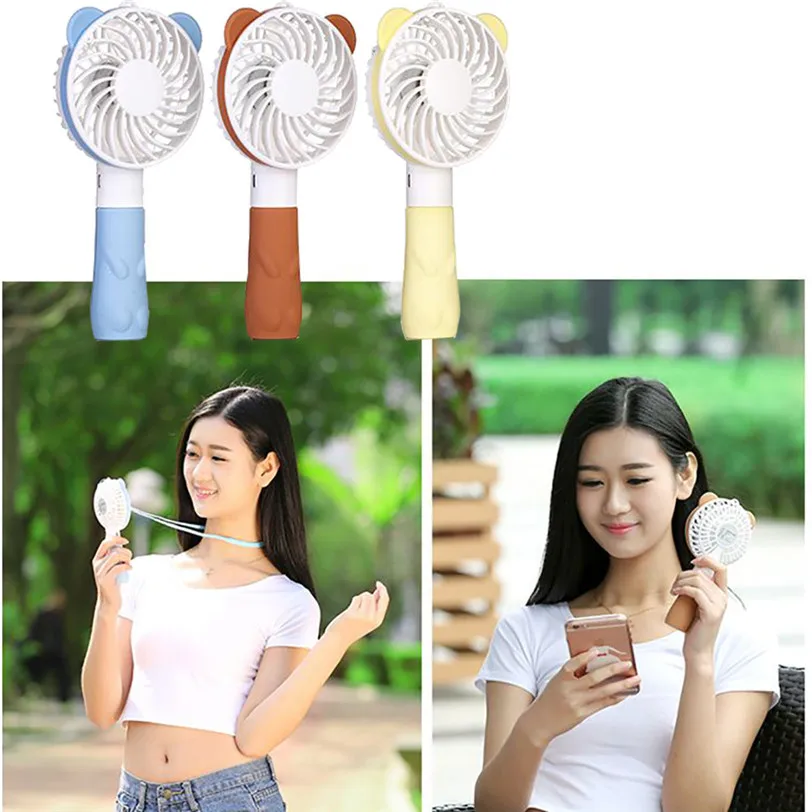 Mini USB Fan 2 Speed Rechargeable Cute Bear Handheld Portable Electric