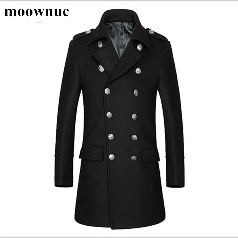 

moownuc New Men's Woolen Coats Autumn Winter Wool Overcoats for Men Classic Black/Blue Thicken Windbreaker Homme M-3XL Coats Men