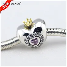 100% 925 Sterling Silver Jewelry Charms Beads Fits European Charm Bracelet & Choker Heart with Crown Beads Women DIY Jewelry