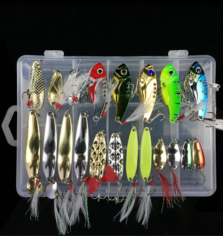 

Sea Fishing Sequins Multi-purpose Lure Bait Set 21 Pieces VIB Iron Boxed Hard Bait Fishing Gear Free Shipping