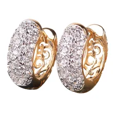 18k Gold Platinum Plated Hoop Huggie Earrings For Women Sparkle CZ Stone Cubic Zirconia Earring Vintage Jewelry (GULICX E133.2)