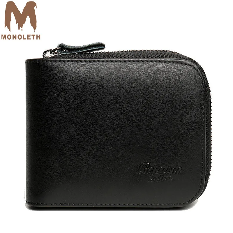 

MONOLETH Short Wallet Purse Zipper Vintage Wallet Coin Pocket Purse Cowhide Genuine Leather Wallet For Men billetera hombre