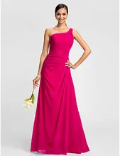 2016 Long Cheap Custom Made Bridesmaid Dresses Fuchsia A-line One Shoulder Chiffon Plus Sizes Wedding Party Dress