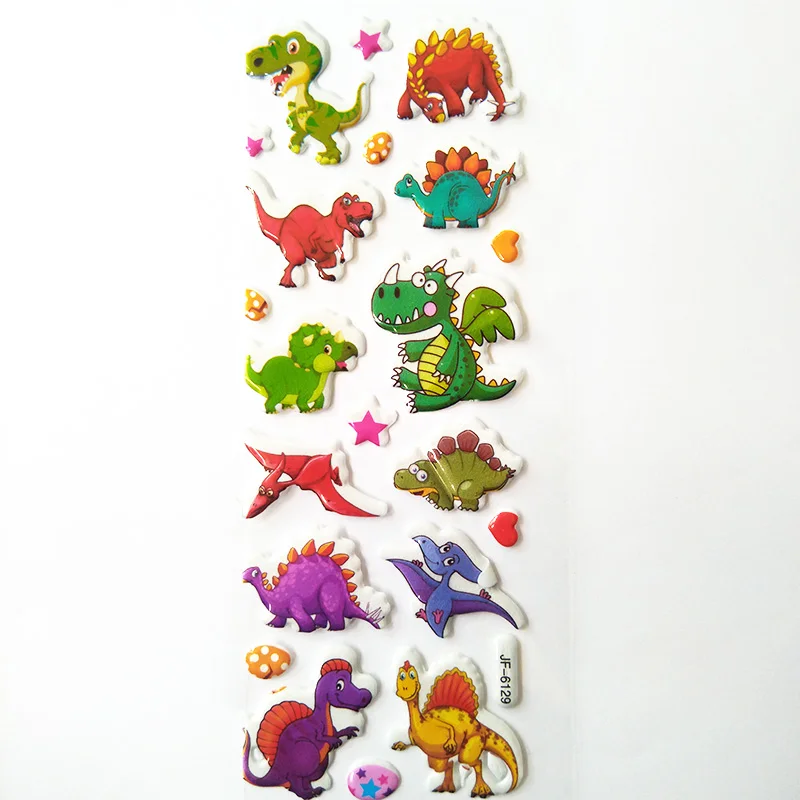 8 Sheets 3D Stickers Mixed Cartoon Dinosaur Stickers for Kids Boys Animal PVC Puffy Baby School Teacher Reward Gift Stickers