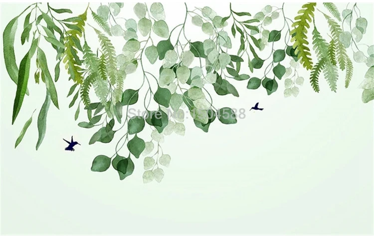 Пользовательские Настенные обои современные зеленые листья акварельные фото настенная живопись гостиная спальня фон стены домашний Декор 3D фрески