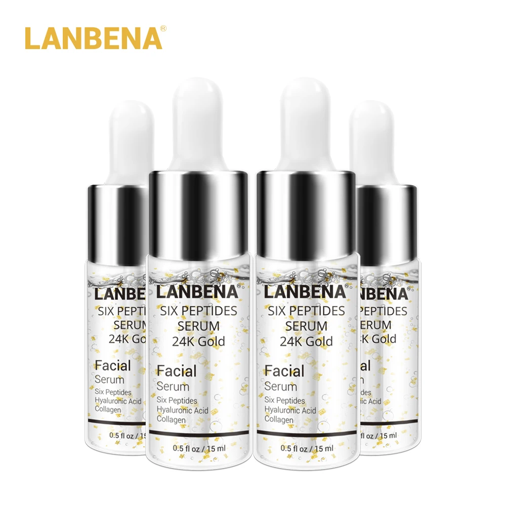 4 PCS LANBENA 24K Gold Six Peptides Serum Face Cream Anti Aging Wrinkle
