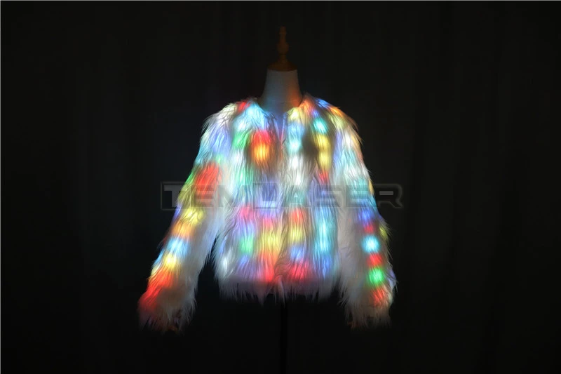 Светодиодный светильник, блестящее пальто из искусственного меха, декоративное пальто для танцев, рождественской вечеринки, куртка для танцовщицы, певца, звезды, ночного клуба