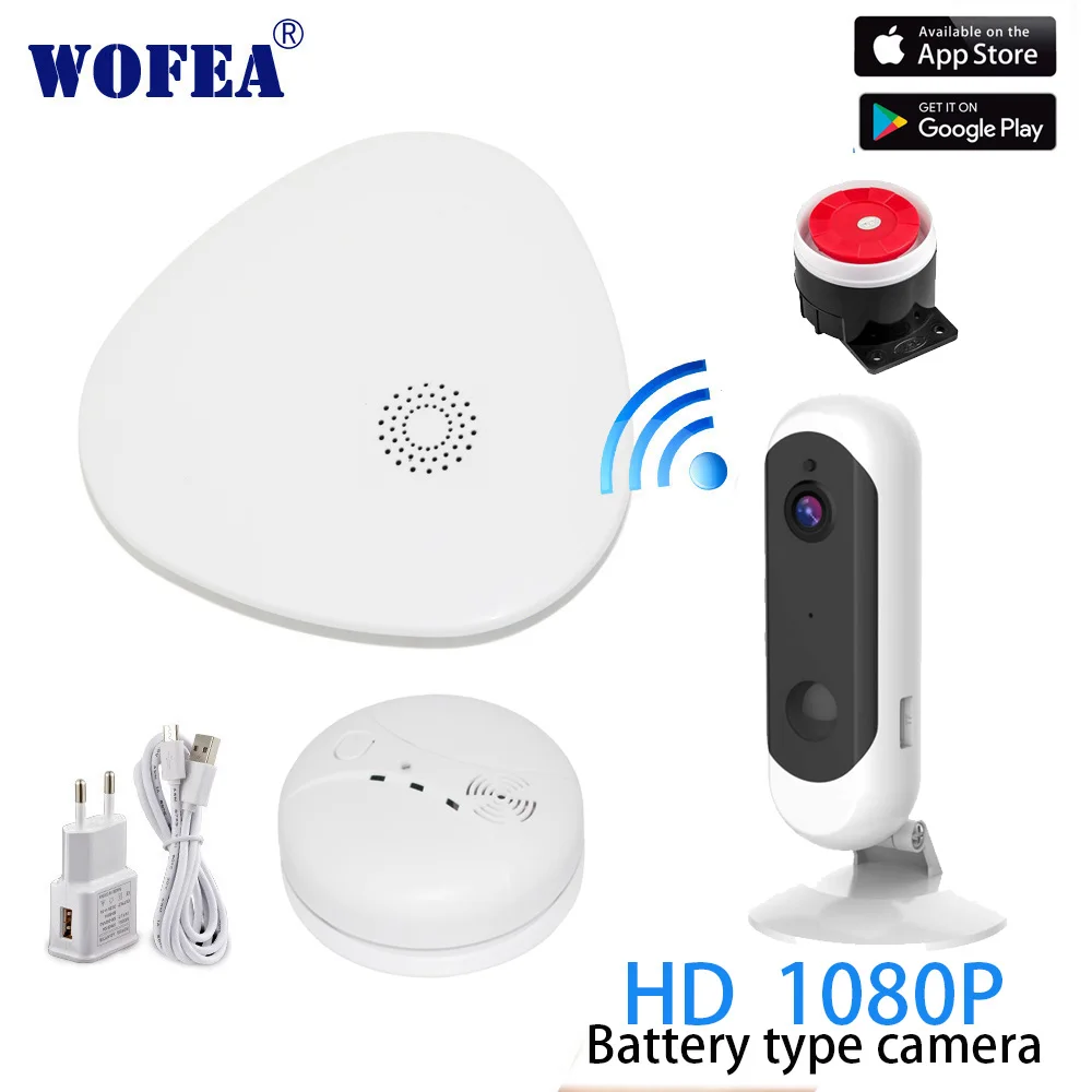 Wofea умная wifi система охранной сигнализации wifi шлюз дымовая сигнализация с видео camare система управления приложением SMS и уведомления о телефонных звонках - Цвет: set 4