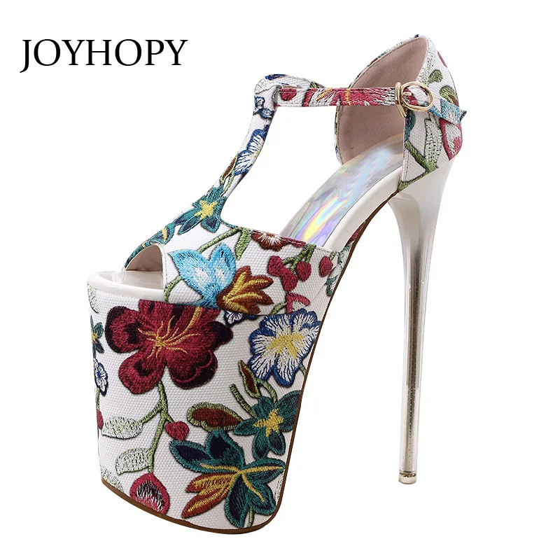 

JOYHOPY/женские босоножки на платформе и тонком каблуке 20 см, с вышивкой, в этническом стиле, большие размеры 34- 43