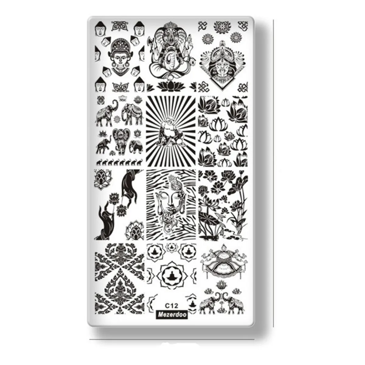 Placas de Imagem com Modelos Suporte de Placa de Couro Buda Faraó Mandala Manicure Unha Arte Polonês Carimbar 4 pc - Set Modelo Unhas 5 Buda faraó mandala manicure unha arte polonês