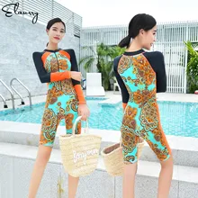 Женский спортивный купальник размера плюс, летние женские цельные костюмы для серфинга с длинным рукавом, рашгарды с принтом, купальные костюмы