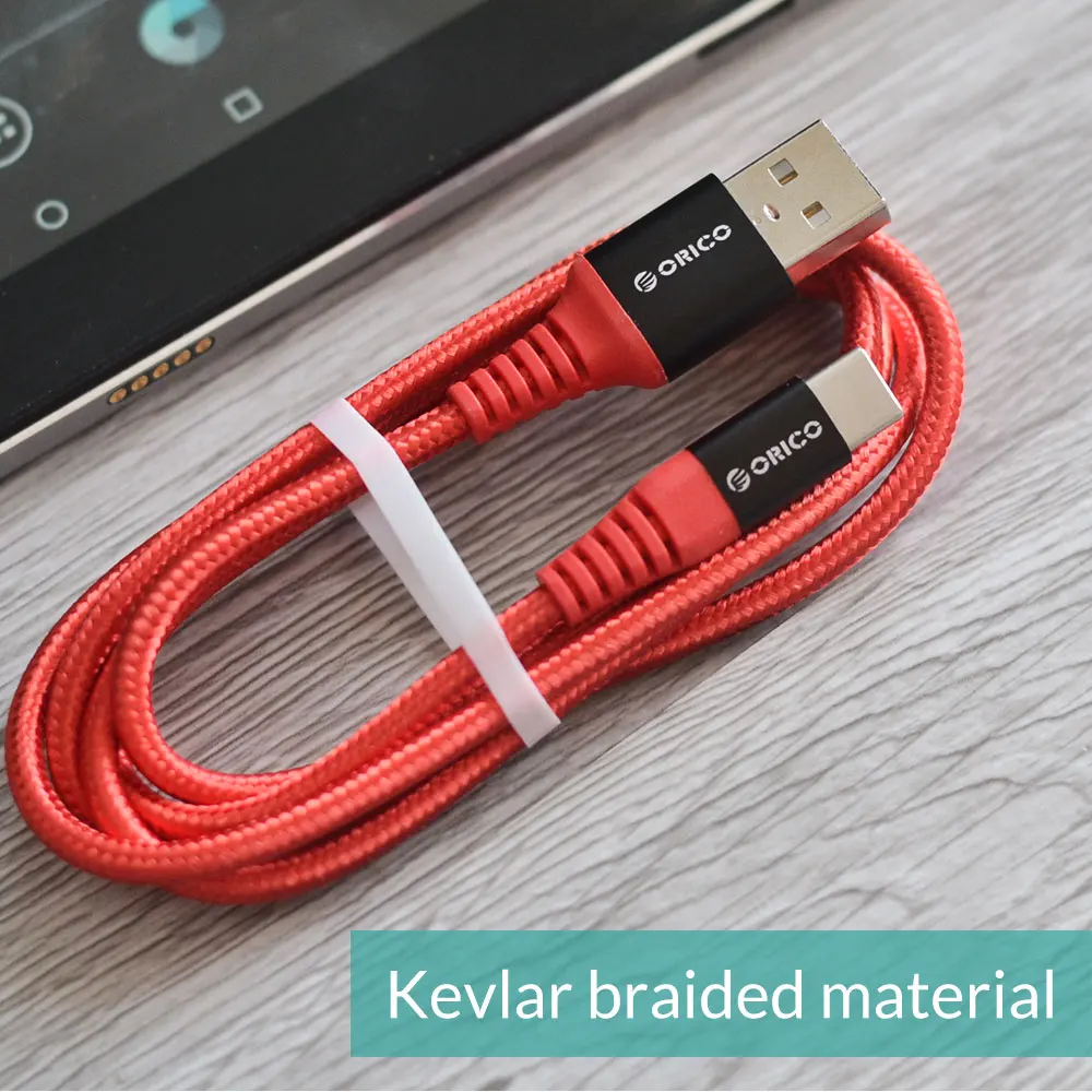 Кабель ORICO type-C-USB-A, 1 м/3 фута, зарядный шнур, USB-C, кабель для синхронизации данных, макс. 3 А, для смартфона, планшета, материя, черный/красный