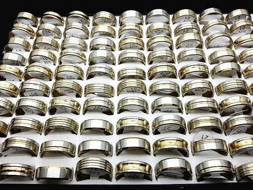 gold 100 шт Смешанные Серебряные-золотые-черные мужские модные ювелирные кольца из нержавеющей стали совершенно новые - Цвет основного камня: gold
