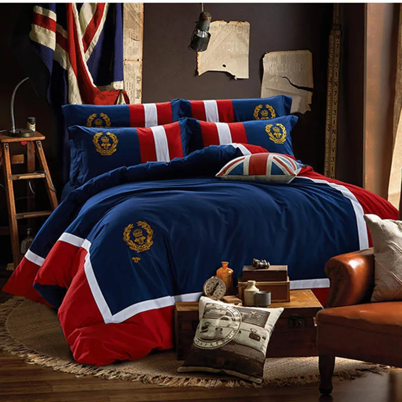 100cottonEnglandstylebeddingsetsUKflagswhiteredsheetssets
